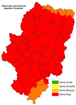 La alerta roja por riesgo de incendios forestales abarca casi toda la comunidad de Aragón