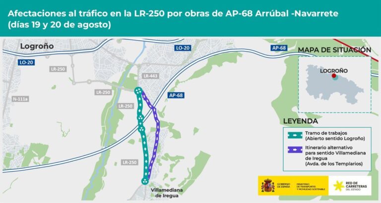 El arreglo del firme de la LR-250 en el enlace con la AP-68 cambia temporalmente el acceso a