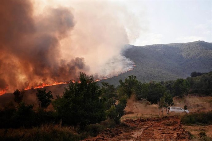 Vista del fuego, a 21 de agosto de 2025, en Anllarinos del Sil, Le&oacute;n, Castilla y Le&oacute;n (Espa&ntilde;a).