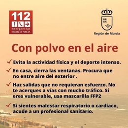 Consejos del '1-1-2' ante la concentraci&oacute;n de masas de aire africano prevista para este mi&eacute;rcoles sobre la Regi&oacute;n de Murcia