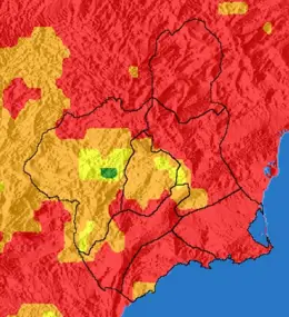El riesgo de incendio forestal para este viernes es extremo en gran parte de la Región de Murcia