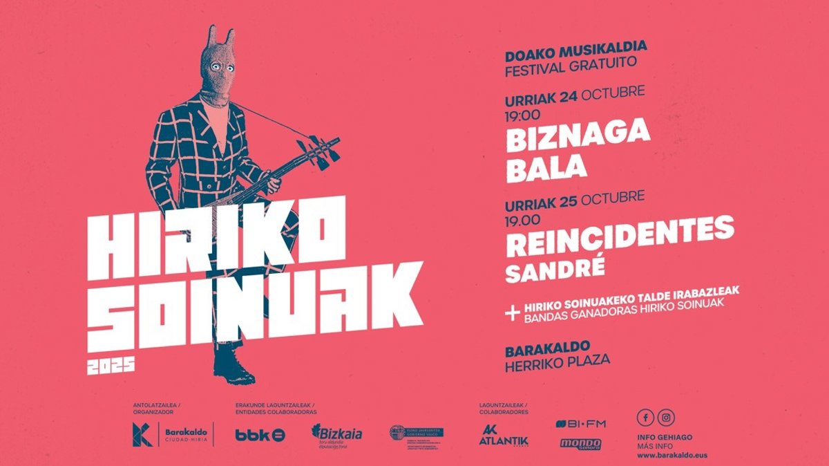Reincidentes, Biznaga, Bala y Sandré ofrecerán su música gratis en el festival Hiriko Soinuak de