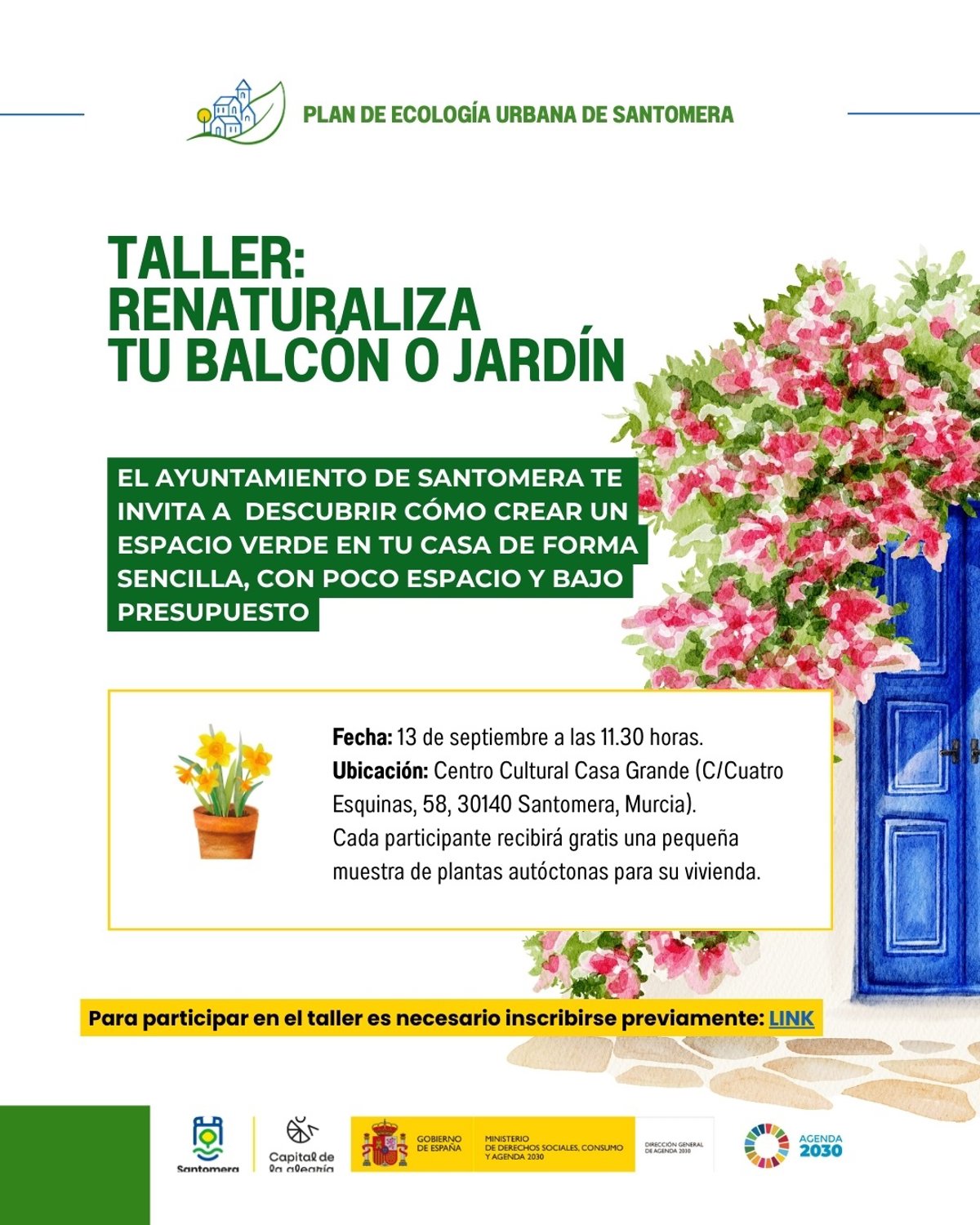 El Ayuntamiento de Santomera ofrece un taller gratuito para renaturalizar jardines y balcones