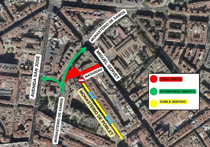 La calle Matadero estará cerrada entre Miguel Servet y Monasterio de Samos hasta el 31 de octubre.