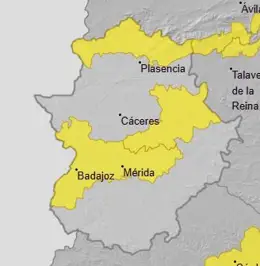 Las Vegas del Guadiana, Villuercas y Montánchez activan aviso amarillo por calor este miércoles