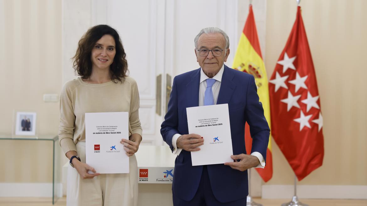 Díaz Ayuso firma con la Fundación “la Caixa” 75 millones para acciones sociales, un 7% más