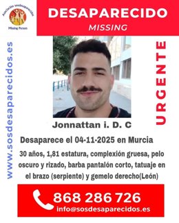 Cartel difundido por SOS Desaparecidos
