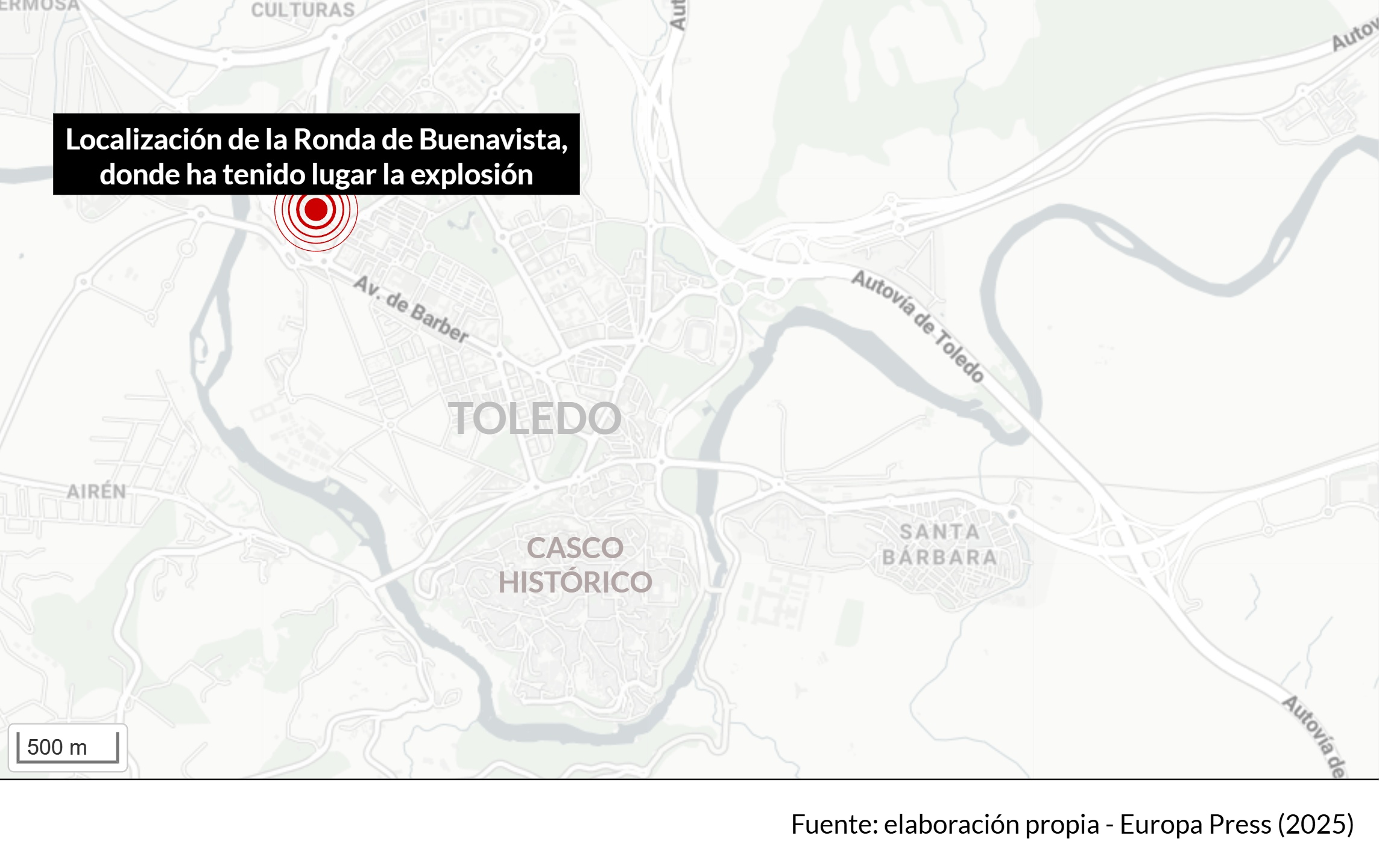 Bomberos luchan contra un incendio en un edificio de Toledo tras una explosión registrada
