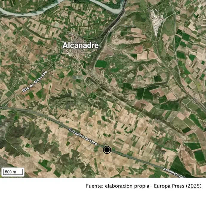 Una mujer fue trasladada al San Pedro tras volcar su vehículo en la AP-68 en Alcanadre