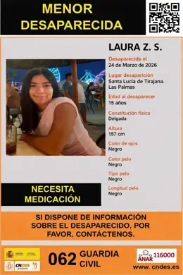 La Guardia Civil solicita ayuda para localizar a Laura, de 15 años, desaparecida en Gran Canaria