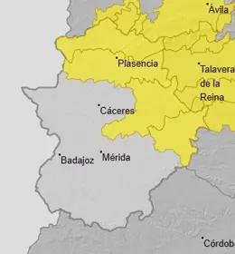 Cuatro comarcas de Extremadura estarán en aviso amarillo por lluvias y tormentas este jueves