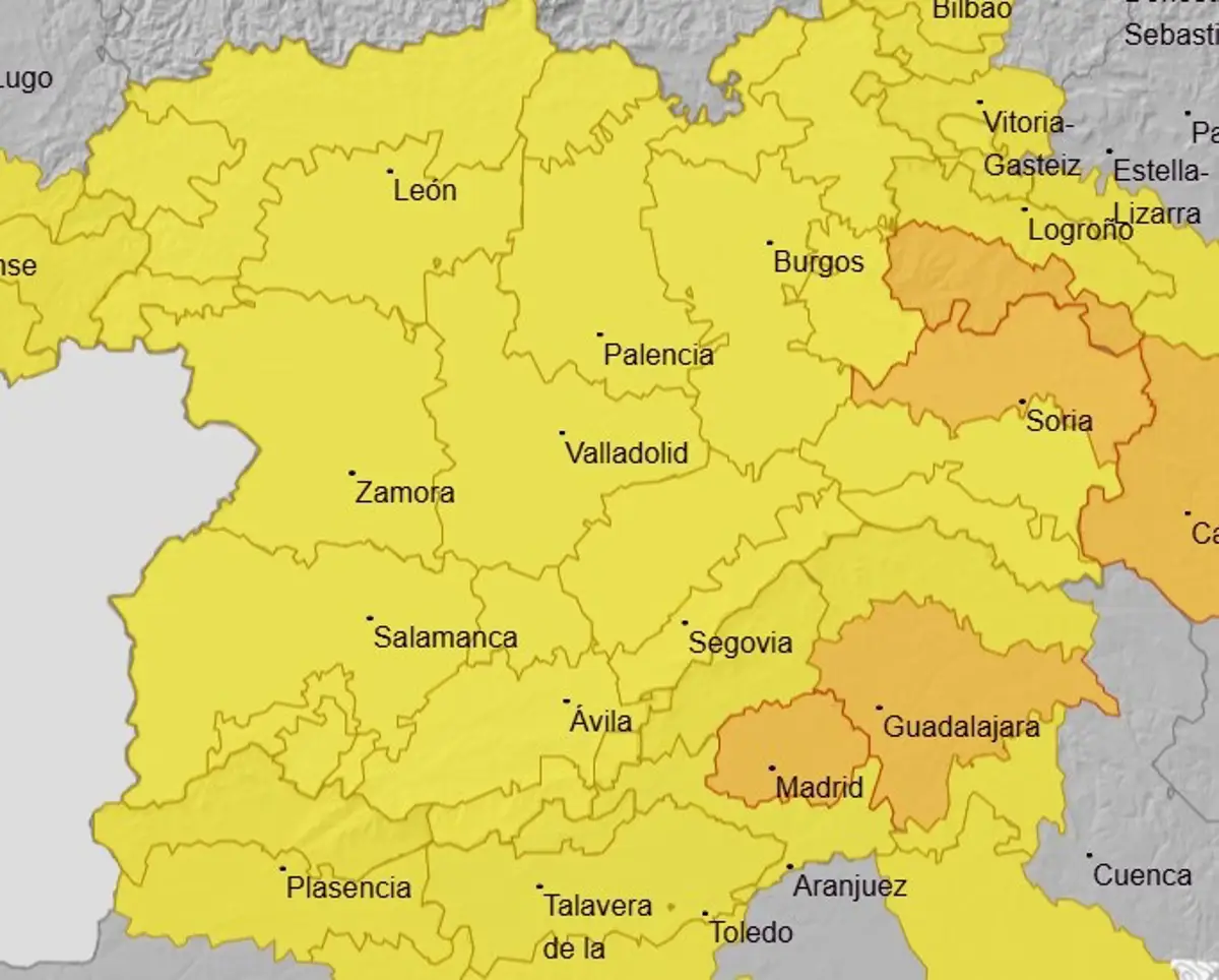 Ocho provincias de Castilla y León estarán en aviso amarillo y Soria en naranja por lluvias y