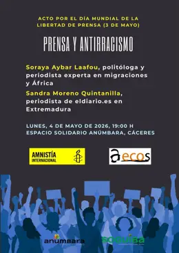 Amnistía Internacional y Aecos celebran un acto en Cáceres sobre prensa y antirracismo este lunes