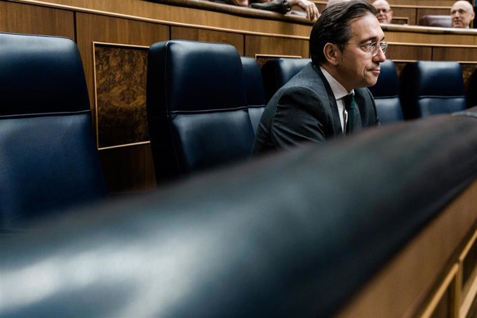 El ministro de Asuntos Exteriores, Unión Europea y Cooperación, José Manuel Albares, durante una sesión plenaria en el Congreso, a 7 de mayo de 2026, en Madrid (España).