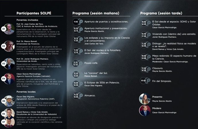 Programa del Congreso sobre el Sol y  Eclipse que se celebra en Palencia el d&iacute;a 18 de mayo.